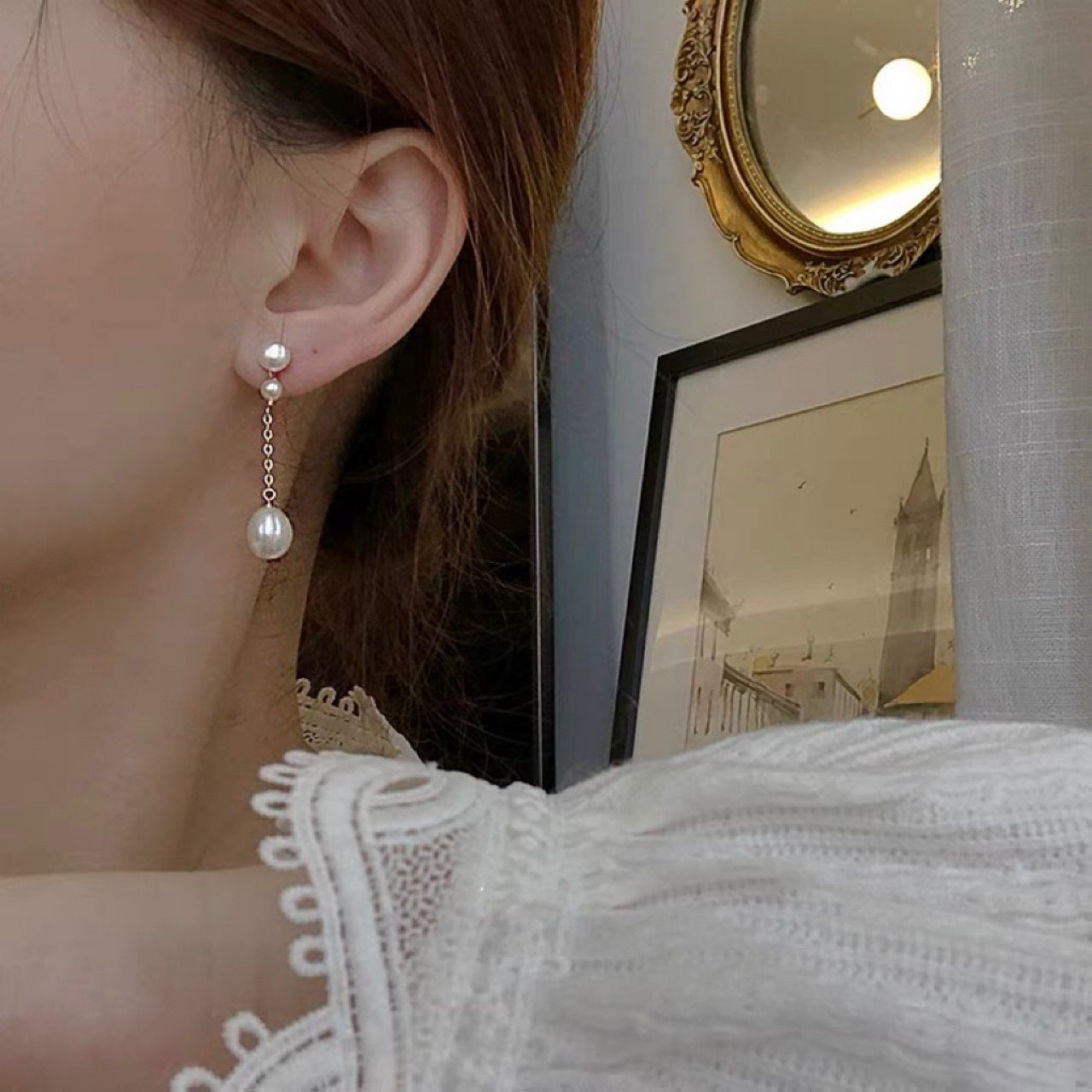 Boucles d'oreilles en perles naturelles pour femmes, longues, au style vintage, clous d'oreilles, accessoires, nouvelle collection 2024, tendance, polyvalentes
