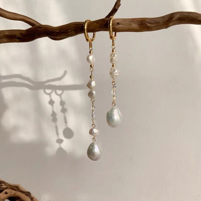 Boucles d'oreilles asymétriques vintage à la mode en forme de goutte d'eau en perles naturelles, style baroque d'eau douce