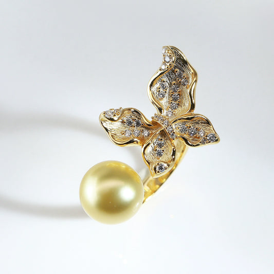 Bague papillon rétro luxueuse et légère en perle d'eau douce naturelle de 11 à 12 mm, à faire soi-même (référence 925).