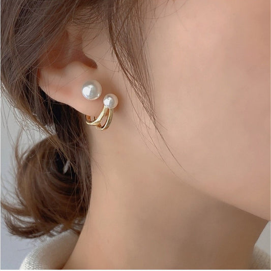Boucles d'oreilles en perles de culture d'eau douce naturelles à porter de deux manières, design minimaliste pour femmes, style rétro français, accessoires d'oreilles à la personnalité unique