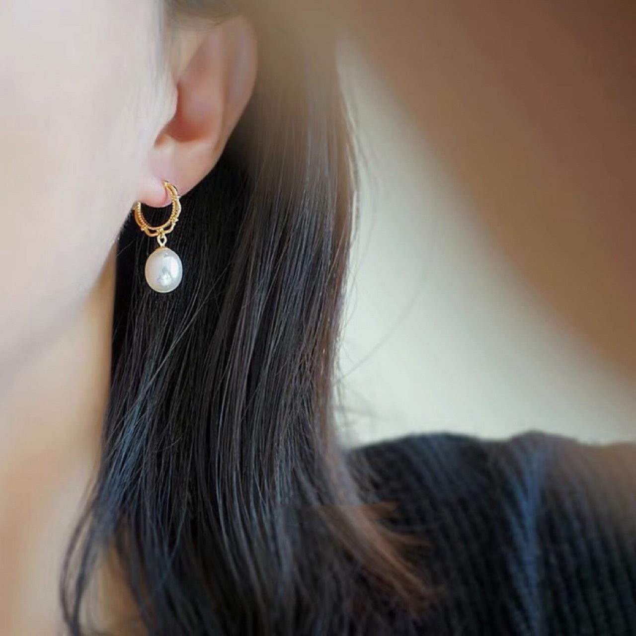 Boucles d'oreilles en perles naturelles pour femmes, design unique, en dentelle, avec aiguille en argent 925, plaqué or, créoles ajourées, clous d'oreilles, accessoires élégants