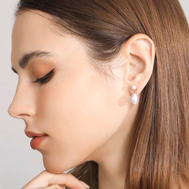 Boucles d'oreilles en véritable perle d'eau douce naturelle classique en argent 925, modèle princesse, à porter de plusieurs façons, couleur rose démontable