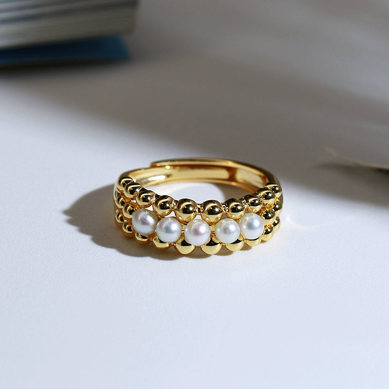 Handmade DIY original luxury ring made of S925 silver, with 3-4mm natural freshwater pearls