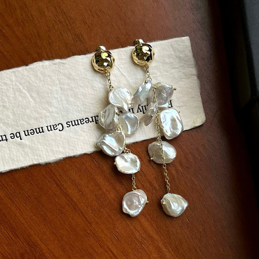 Boucles d'oreilles en perles keshi baroques naturelles irrégulières vintage françaises pour femmes, style floral et personnel